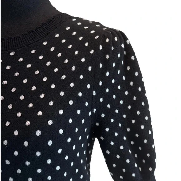 Loft Women's Short Sleeve Black & White Polka Dot 100% Cotton Top, Size XS - Picture 6 of 13